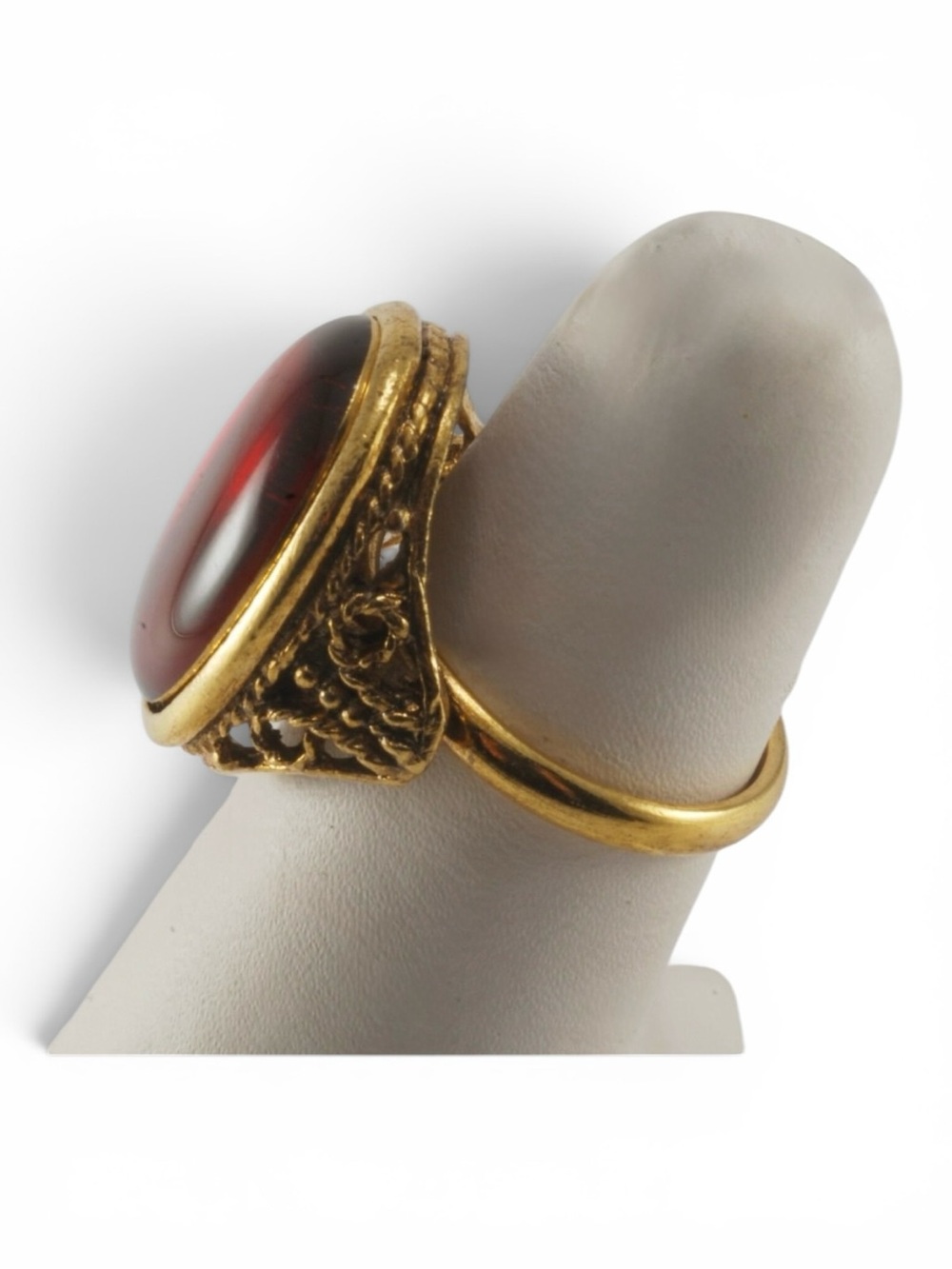 Vintage Gold Filled Filagree Ring With Carnelian Lucite Cabochon NWOB - Picture 2 of 8